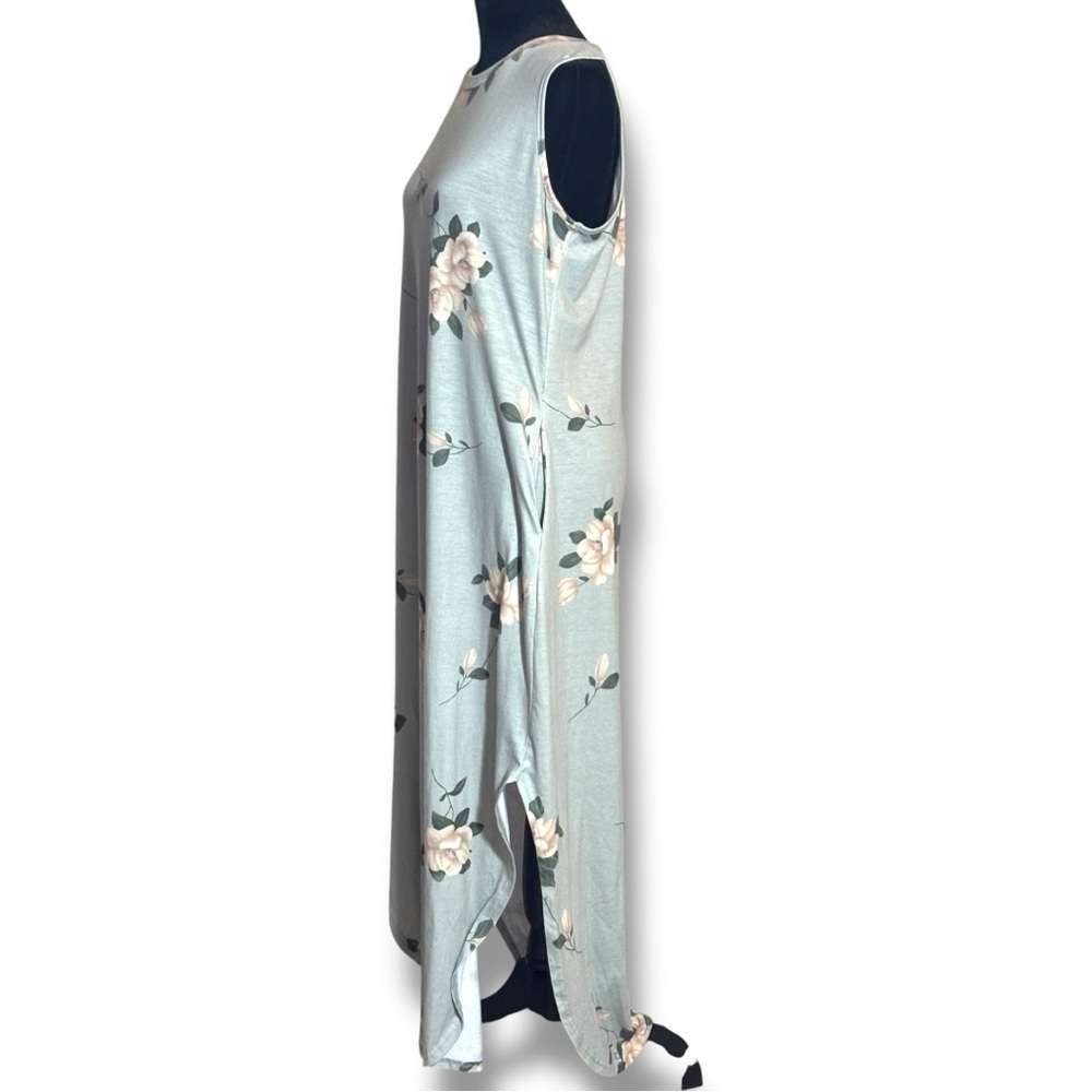 Anrabess Mint Green Floral Sleevelss Crewneck Asymmetrical Floral Maxi Dress - Picture 4 of 16